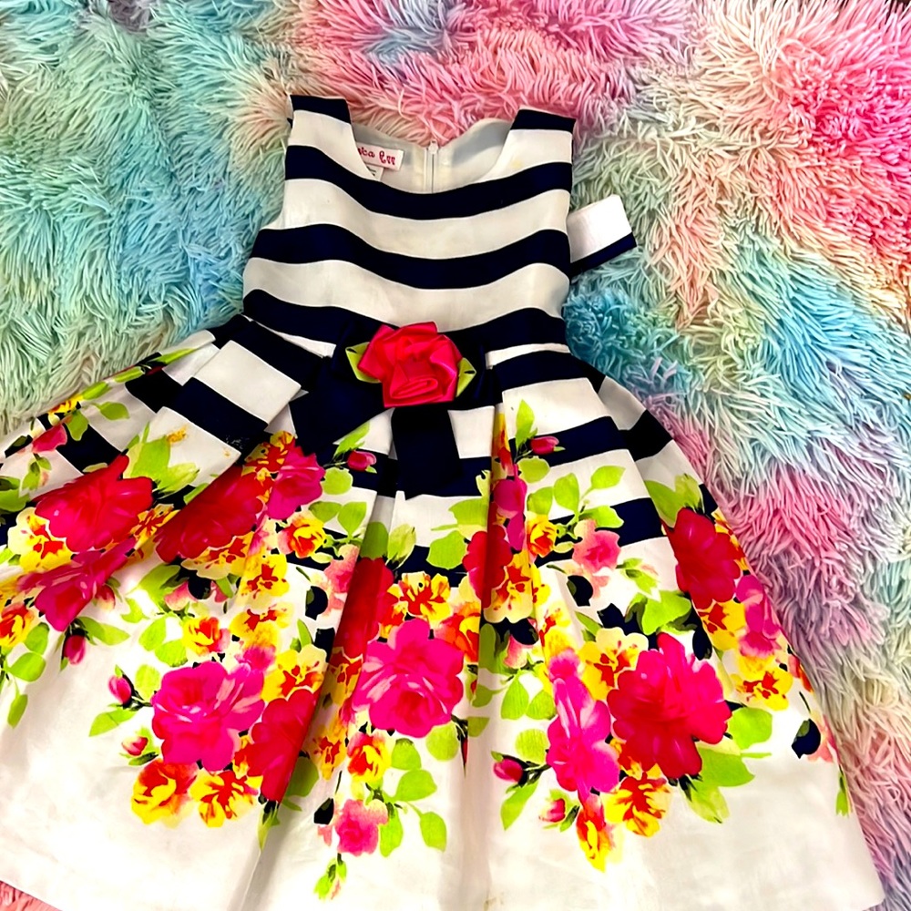 Navy stripe flower dress